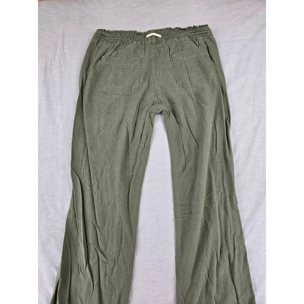 Cali 1850 Womens Medium Olive Green Linen Blend Wide Leg Drawstring Pants 2108 - Picture 10 of 11
